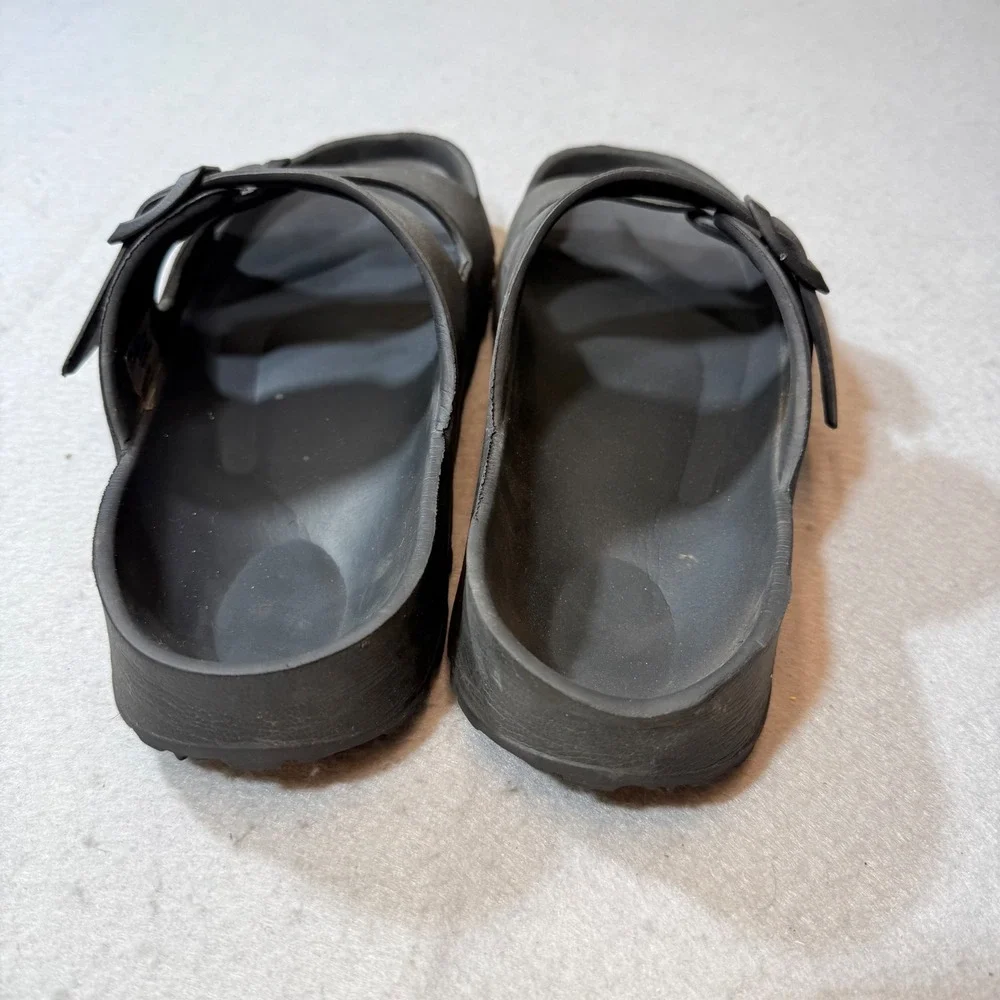 Black EVA Slip On Sandals Size L 9 10 Adjustable‎ Buckle Comfort Beach Pool cas